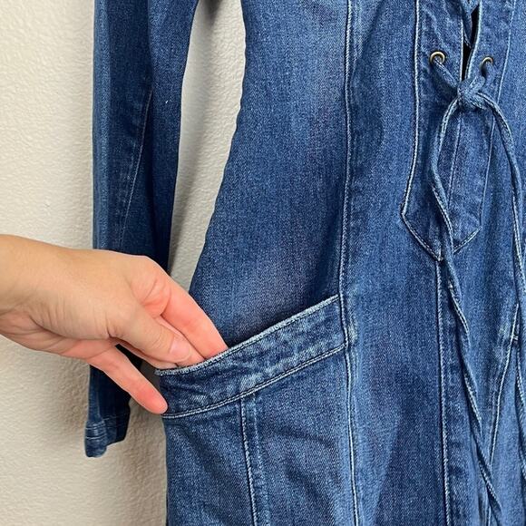 The Jetset Diaries Revolve Rare Tash Lace up Front Long Sleeve Denim Dress XS - Picture 4 of 6